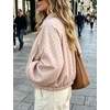 Yeokou Women’s Polka Dot Cropped Zip Up Jacket Bomber Coat Fall Outerwear(Pink)