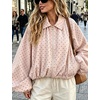 Yeokou Women’s Polka Dot Cropped Zip Up Jacket Bomber Coat Fall Outerwear(Pink)