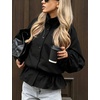 Yeokou Women’s Ruffle Hem Cropped Jacket Stand Collar Button Down Coat(Black)