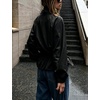 Yeokou Women’s Ruffle Hem Cropped Jacket Stand Collar Button Down Coat(Black)