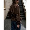 Yeokou Women’s Ruffle Hem Cropped Jacket Stand Collar Button Down Coat(Brown)