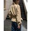 Yeokou Women’s Ruffle Hem Cropped Jacket Stand Collar Button Down Coat(Khaki)