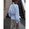 Yeokou Women’s Ruffle Hem Cropped Jacket Stand Collar Button Down Coat(Lightblue)