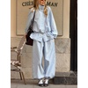 Yeokou Women’s Ruffle Hem Cropped Jacket Stand Collar Button Down Coat(Lightblue)