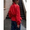 Yeokou Women’s Ruffle Hem Cropped Jacket Stand Collar Button Down Coat(Red)