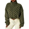 Yeokou Women’s Full Zip Fleece Jacket Polka Dot Drawstring Coat(Armygreen)