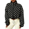 Yeokou Women’s Full Zip Fleece Jacket Polka Dot Drawstring Coat(Black)