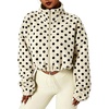 Yeokou Women’s Full Zip Fleece Jacket Polka Dot Drawstring Coat(Ivory)