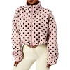 Yeokou Women’s Full Zip Fleece Jacket Polka Dot Drawstring Coat(Pink)