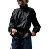 Yeokou Women’s Ruffle Hem Cropped Jacket Stand Collar Button Down Coat(Black)