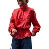Yeokou Women’s Ruffle Hem Cropped Jacket Stand Collar Button Down Coat(Red)