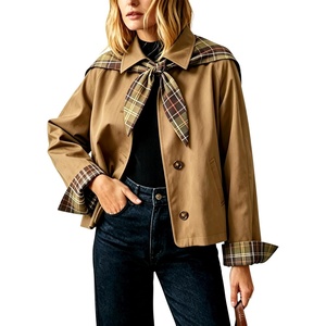 Yeokou Women Oversize Trench Coat Plaid Lining Scarf Tie Jacket(Camel)