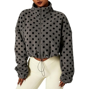Yeokou Women’s Full Zip Fleece Jacket Polka Dot Drawstring Coat(Darkgrey)