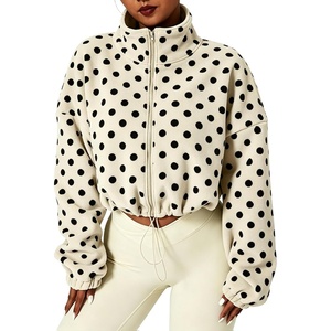 Yeokou Women’s Full Zip Fleece Jacket Polka Dot Drawstring Coat(Ivory)