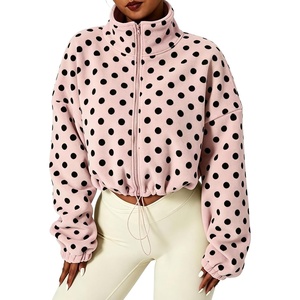 Yeokou Women’s Full Zip Fleece Jacket Polka Dot Drawstring Coat(Pink)
