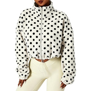 Yeokou Women’s Full Zip Fleece Jacket Polka Dot Drawstring Coat(White)