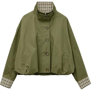 Yeokou Women’s Oversized Bomber Jacket Plaid Lined Zip Button Coat(Armygreen)