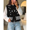 Yeokou Women’s Paisley Bandana Print Knit Vest Button Sleeveless Cardigan(Black)