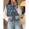 Yeokou Women’s Paisley Bandana Print Knit Vest Button Sleeveless Cardigan(Blue)