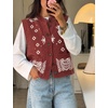 Yeokou Women’s Paisley Bandana Print Knit Vest Button Sleeveless Cardigan(Burgundy)