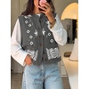 Yeokou Women’s Paisley Bandana Print Knit Vest Button Sleeveless Cardigan(Grey)