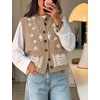 Yeokou Women’s Paisley Bandana Print Knit Vest Button Sleeveless Cardigan(Khaki)