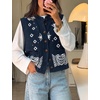 Yeokou Women’s Paisley Bandana Print Knit Vest Button Sleeveless Cardigan(Navy)