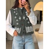 Yeokou Women’s Paisley Bandana Print Knit Vest Button Sleeveless Cardigan(Slategreen)