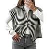 Yeokou Women Striped Knit Vest Zip Up Sleeveless Collared Sweater Vest(Black)