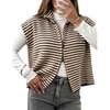 Yeokou Women Striped Knit Vest Zip Up Sleeveless Collared Sweater Vest(Coffee)