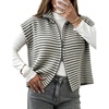 Yeokou Women Striped Knit Vest Zip Up Sleeveless Collared Sweater Vest(Grey)