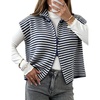Yeokou Women Striped Knit Vest Zip Up Sleeveless Collared Sweater Vest(Navy)