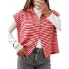 Yeokou Women Striped Knit Vest Zip Up Sleeveless Collared Sweater Vest(Red)
