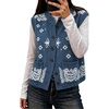 Yeokou Women’s Paisley Bandana Print Knit Vest Button Sleeveless Cardigan(Blue)