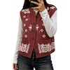 Yeokou Women’s Paisley Bandana Print Knit Vest Button Sleeveless Cardigan(Burgundy)