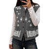 Yeokou Women’s Paisley Bandana Print Knit Vest Button Sleeveless Cardigan(Grey)