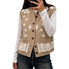 Yeokou Women’s Paisley Bandana Print Knit Vest Button Sleeveless Cardigan(Khaki)