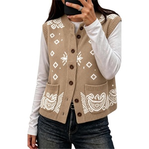 Yeokou Women’s Paisley Bandana Print Knit Vest Button Sleeveless Cardigan(Khaki)