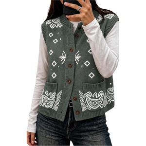 Yeokou Women’s Paisley Bandana Print Knit Vest Button Sleeveless Cardigan(Slategreen)