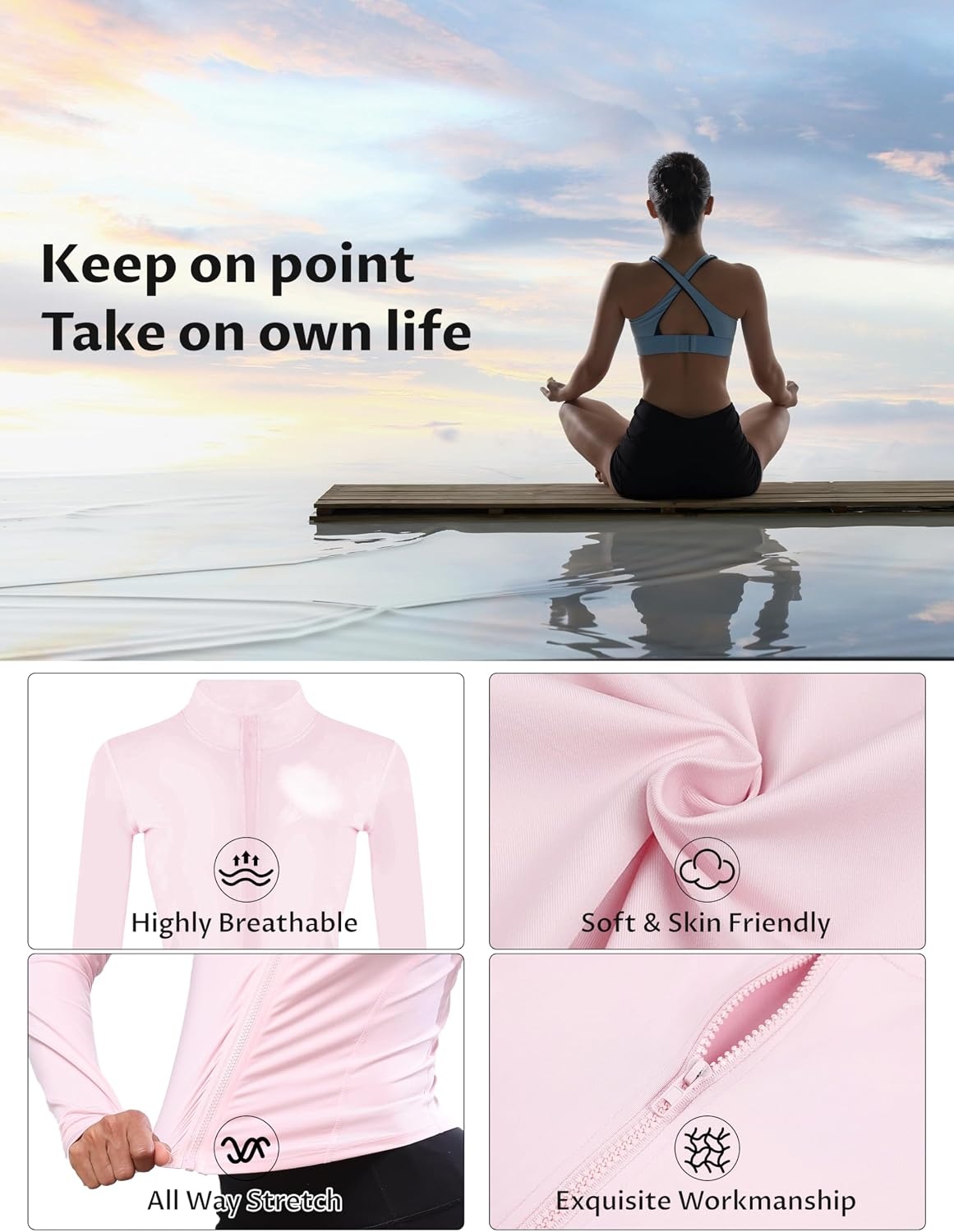 image:imageWomens Active Zip Up Running Workout Cropped Bbl Athletic Jacket with Thumb HolesWhite