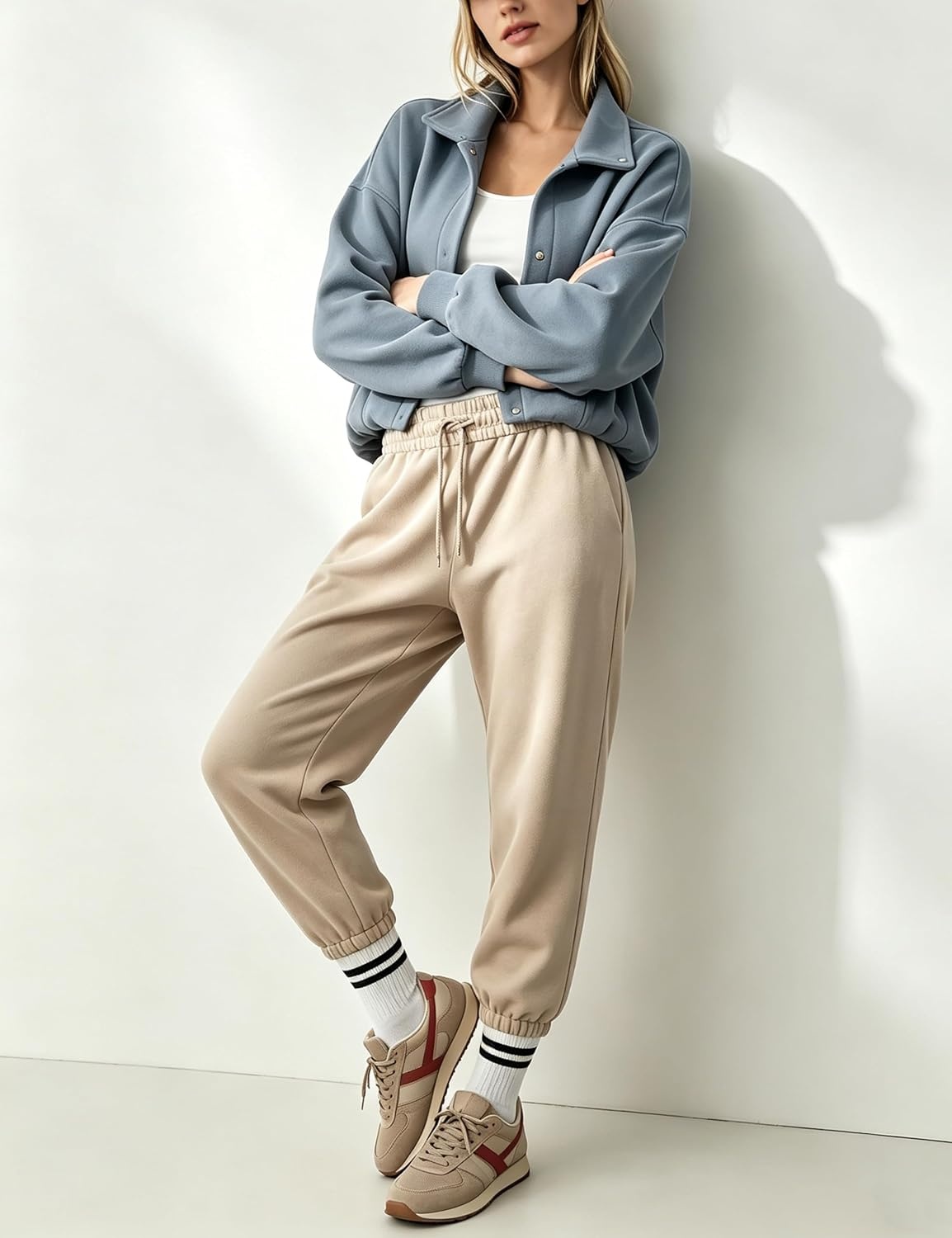 image:imageWomens Bomber Jacket Oversized Windbreaker Funnel Neck Cropped CoatBlue