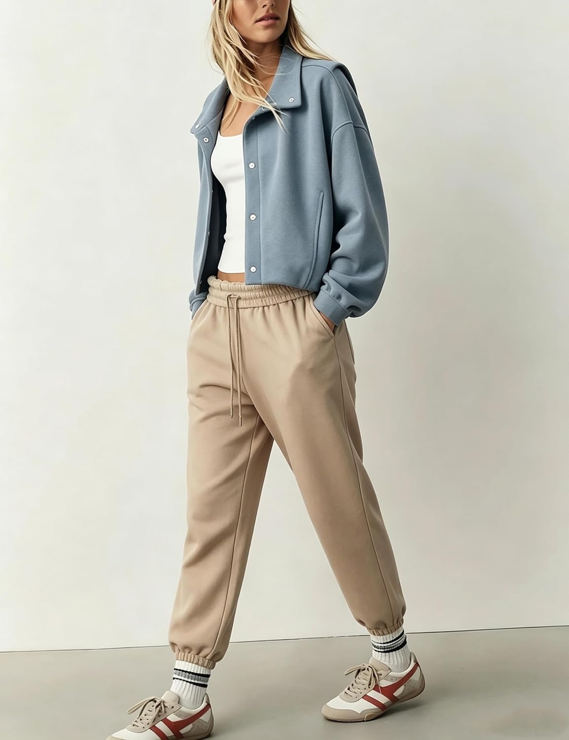 image:imageWomens Bomber Jacket Oversized Windbreaker Funnel Neck Cropped CoatBlue