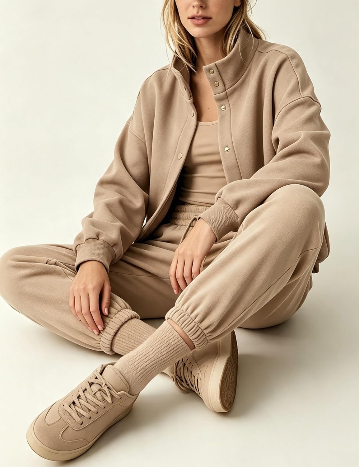 image:imageWomens Bomber Jacket Oversized Windbreaker Funnel Neck Cropped CoatKhaki