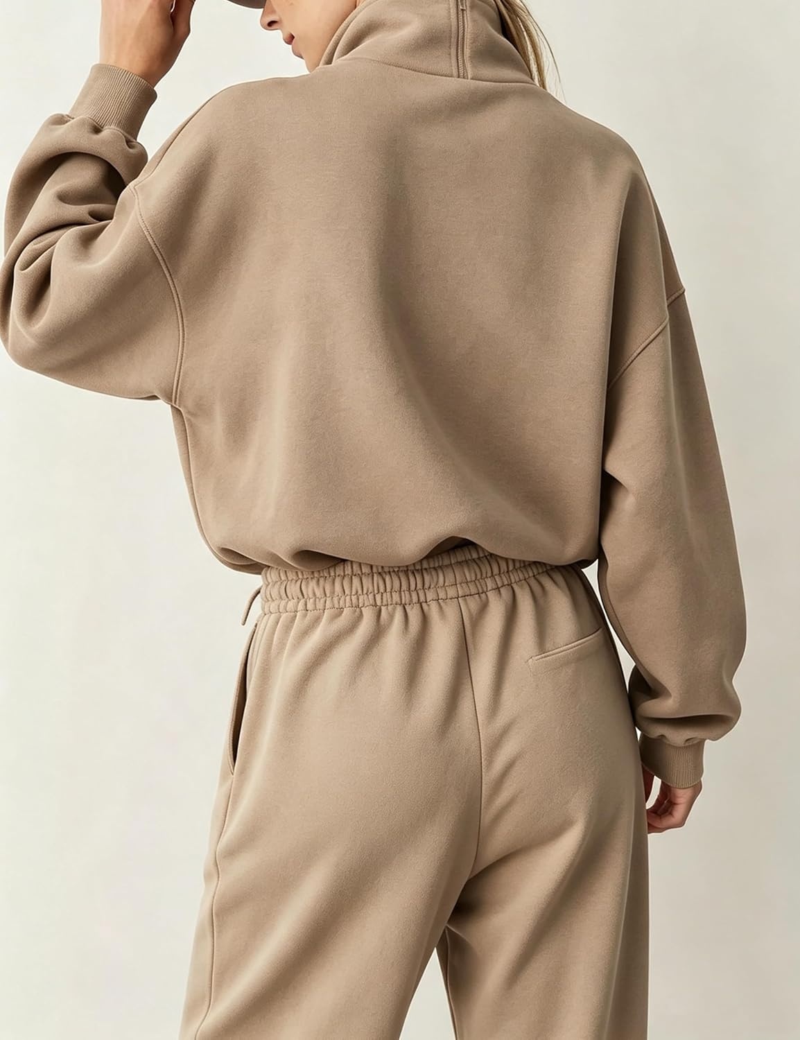 image:imageWomens Bomber Jacket Oversized Windbreaker Funnel Neck Cropped CoatKhaki