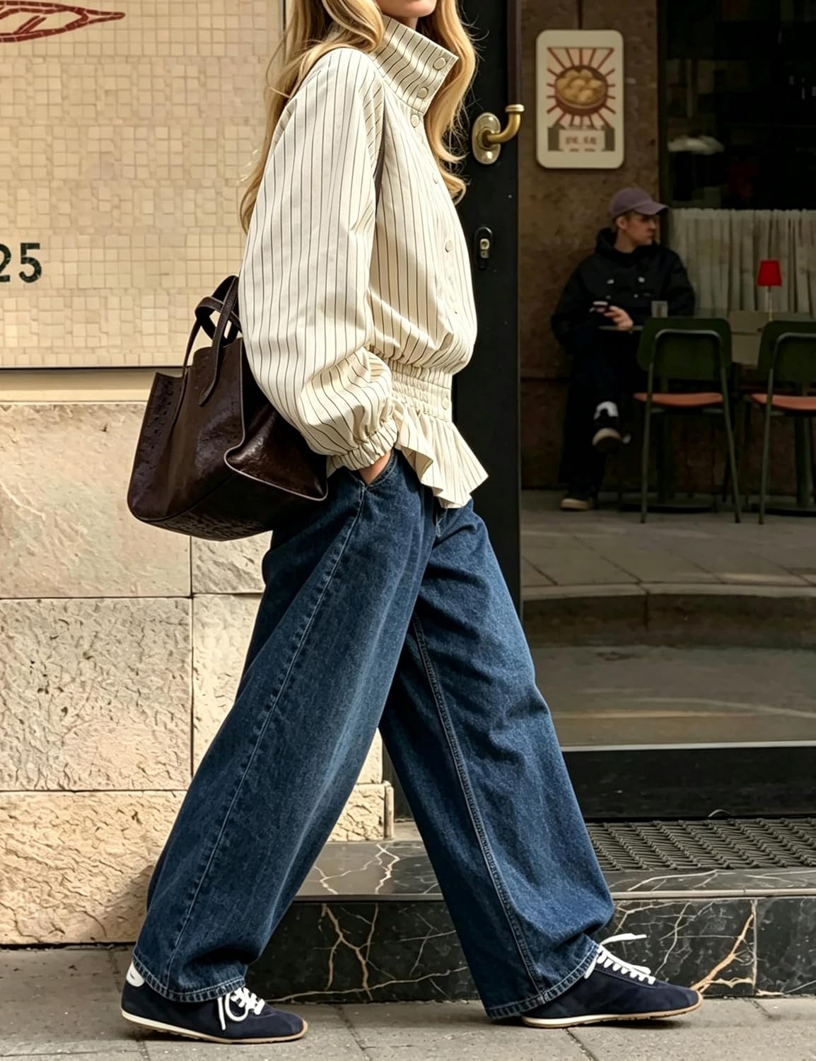 image:imageWomens Casual Striped Jacket Stand Collar Button Down Cropped CoatWhite