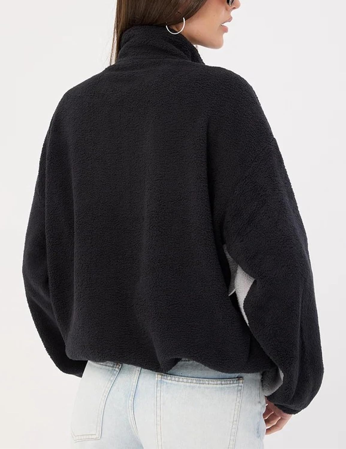 image:imageWomens Color Block Fleece Jacket Stand Collar Zip Up Track CoatBlack