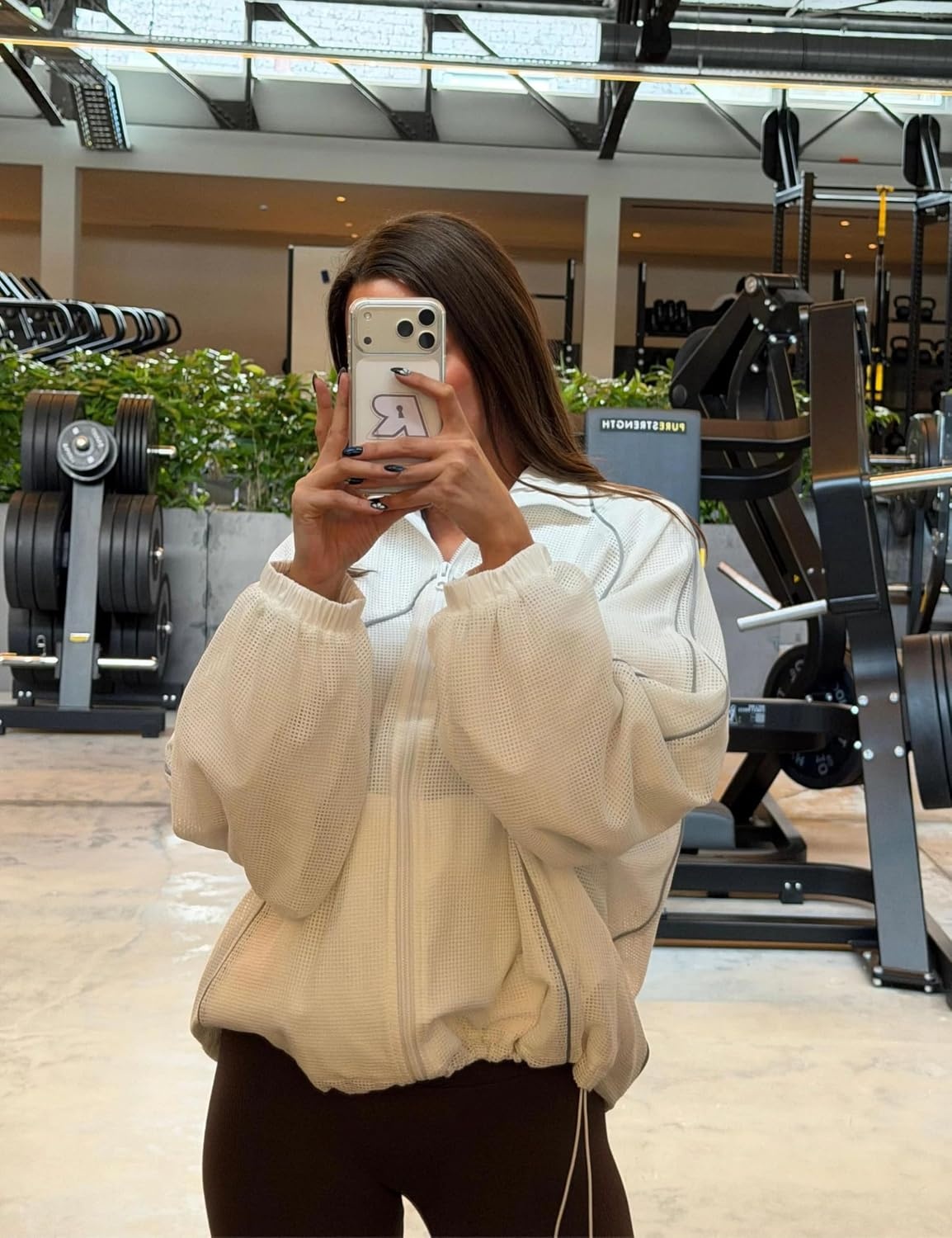 image:imageWomens Mesh Track Jacket Oversized Zip Up Lightweight CoatWhite