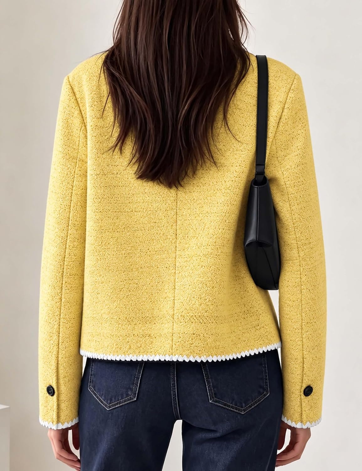 image:imageWomens Tweed Jacket Button Down Contrast Trim Cropped CardiganYellow