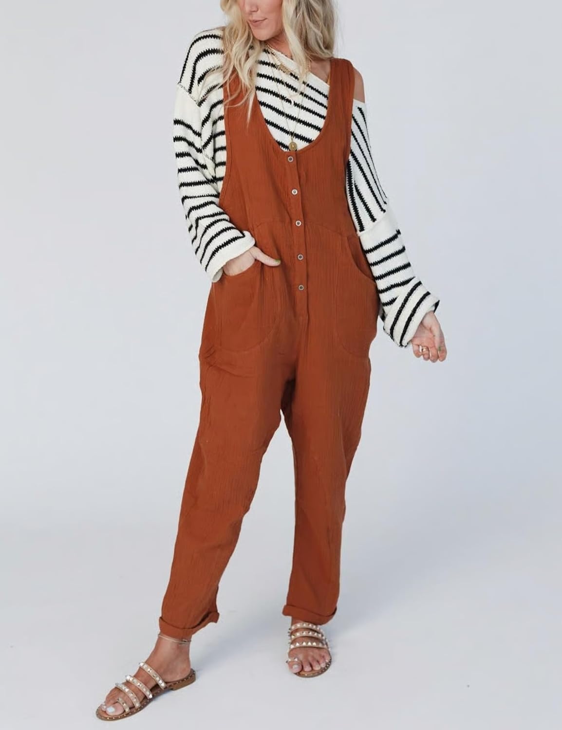 image:imageYeokou Women Striped Off Shoulder Sweater Oversized PulloverBlack