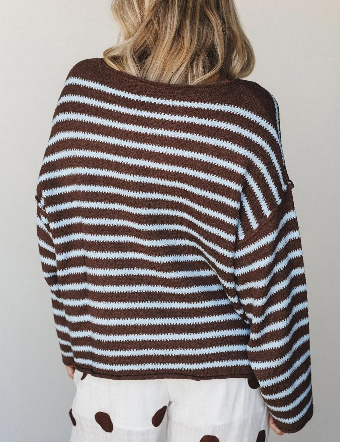 image:imageYeokou Women Striped Off Shoulder Sweater Oversized PulloverCoffee